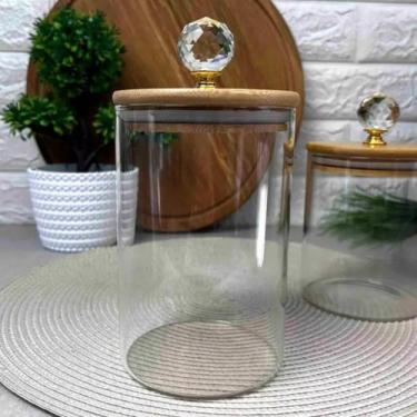 Imagem de Pote de vidro com tampa de bambu herméticos Redondo Transparente crist