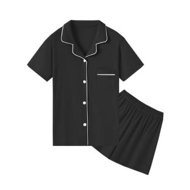 Imagem de Conjunto de pijamas QZH.DUAO 100% algodão para meninas de 7 a 8 anos p