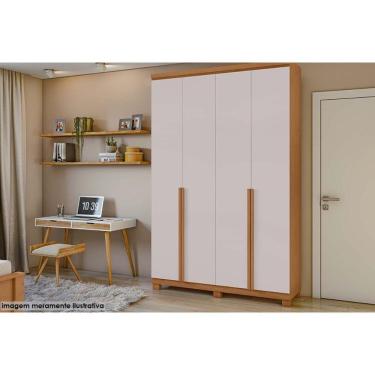 Imagem de Guarda Roupa Solteiro 4 Portas E 2 Gavetas C- Pés Alonzo Amendoa-off White Lopas