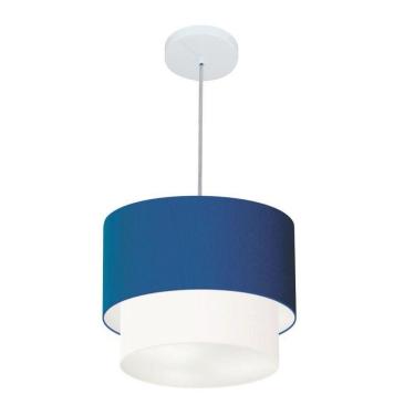Imagem de Lustre Pendente Duplo Cilíndrico Vivare Md-4161 Cúpula Em Tecido 30x25cm - Bivolt Azul-marinho 127/220v