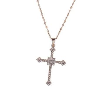 Imagem de Colar de cruz de estrela de diamante brilhante de zircão texturizado