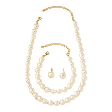 Imagem de Conjuntos de joias de pérolas delicadas para mulheres, brincos elegantes de pérolas brilhantes, colares de gargantilha de pérolas grossas, joias de casamento para noiva e dama de honra, Large, Pérola