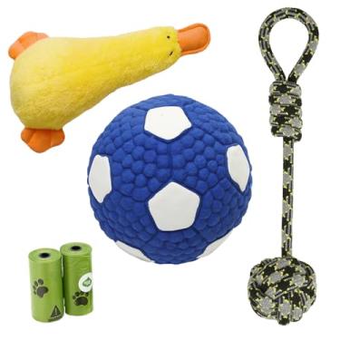 Imagem de WEEEIES Conjunto de 5 brinquedos interativos para cães – Látex estridente, brinquedos de pelúcia e corda para cães pequenos e médios, brinquedos divertidos de mastigar para treinar, brincar e se