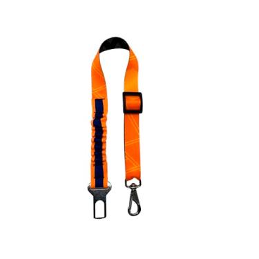 Imagem de Cinto de Segurança Pet Universal com Sistema de Amortecimento, Ajustável 48-72cm, Mosquetão Giratório com Trava de Segurança para Veículos (laranja)