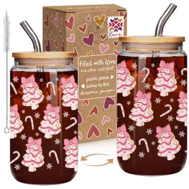 Imagem de Copo de Natal rosa engraçado presente para mulheres meninas amigas - Árvore de Natal festiva xícara de café, árvores de Natal, floco de neve, Papai Noel, presentes de festa de Natal para alma, irmãs