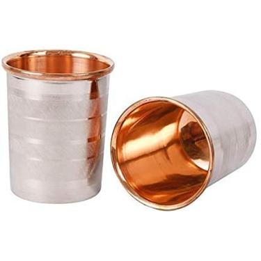 Imagem de HEMOTOUCH Copo de vidro de aço com cobre interno e aço externo, 250 ml cada, conjunto de 4