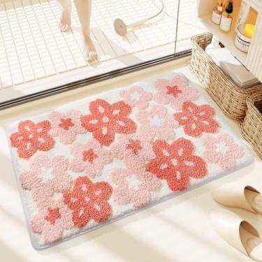 Imagem de Molesun Tapete de banho floral, tapete de banheiro antiderrapante macio tapete de microfibra bonito tapete de banho para crianças, tapete grosso absorvente de água para quarto, cozinha, decoração de