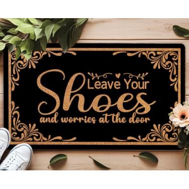 Imagem de Tapete Zen Leave Shoes & Worries at The Door - Tapete antiderrapante 76 x 43 cm, tapete divertido para tirar sapatos para entrada ou varanda, presente de decoração de casa mindfulness
