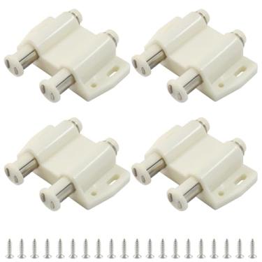 Imagem de Hordion Pacote com 4 travas magnéticas de toque, fechaduras magnéticas de toque para porta de vidro duplo, abridor de empurrão ímãs de porta RV fecho de gaveta para armário de porta de armário gavetas