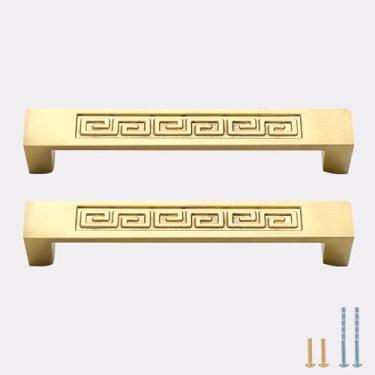 Imagem de Evionlin 9,6 cm 2 peças puxadores quadrados dourados estilo chinês cobre armário e guarda-roupa, puxadores de gaveta pequenos