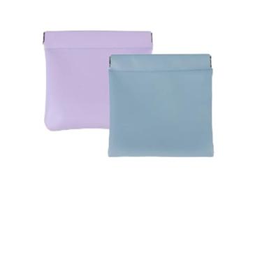 Imagem de Bolsa de maquiagem pequena para bolsa, bolsa portátil para mulheres, organizador de batom, bolsa de armazenamento pequena para kit de viagem, Azul + roxo, pacote com 2, Morden