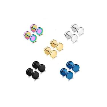 Imagem de DATOA 5 pares de brincos unissex simples de piercing de orelha com parte traseira plana túnel, brincos falsos para homens e mulheres, Zinco, Sem pedra preciosa