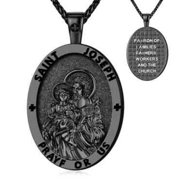 Imagem de OigvcoTe Pingente religioso de São Jude/São Cristóvão/São José/banhado a platina, colar de moedas grande, corrente de 19,69 + 5 cm, medalha de santo padroeiro católico, alto polimento., 19.69+2 Inches