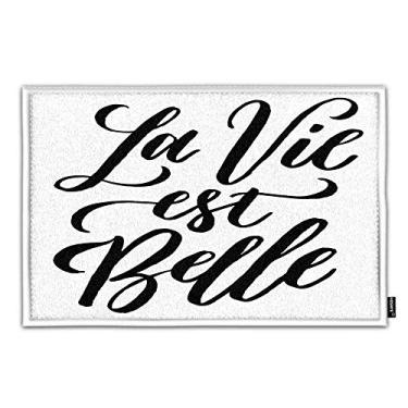 Imagem de HOSNYE Tapete antiderrapante com citação francesa La Vie Est Belle Significado Vida é Linda Casa de Banho Chão Cozinha Tapetes de Porta Tapete de Flanela Super Macio