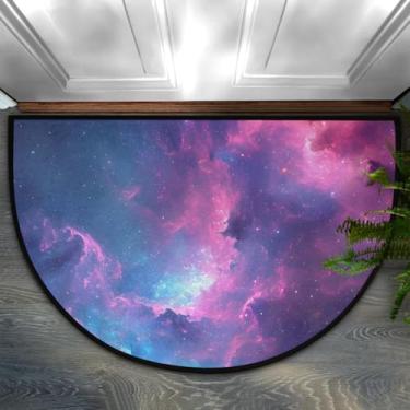 Imagem de Tapete de porta meio redondo, galáxia, universo, colorido, antiderrapante, absorvente, semicírculo, tapetes laváveis, para ambientes internos e externos, pátio, cozinha, banheiro, entrada, lareira