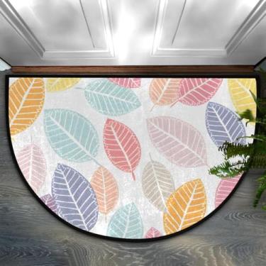 Imagem de Tapete de porta meio redondo, folhas fofas, coloridas, antiderrapantes, semicírculos, tapetes laváveis, metade da lua, para ambientes internos e externos, pátio, cozinha, banheiro, entrada, lareira
