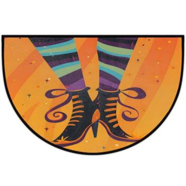 Imagem de Tapete de porta meio redondo, bruxa, Halloween, engraçado, antiderrapante, absorvente, semicírculo, tapetes laváveis, meia lua, tapetes para interior, pátio, cozinha, banheiro, entrada, lareira