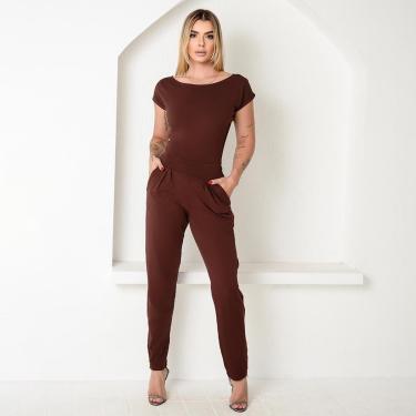 Imagem de Macacão Longo M/C Decote Canoa BBonnie Mel Tamanho:G;Genero:Feminino;Cor:-Feminino