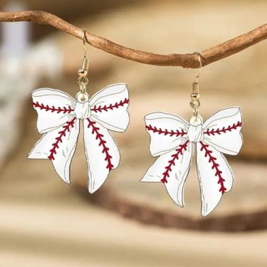 Imagem de Brincos femininos com laço de basquete de beisebol, acrílico, equipes, esportes, jogos, futebol, voleibol, laço, pendurados, festas, feriados, joias, acessórios para presentes, Medium, Acrílico, Sem