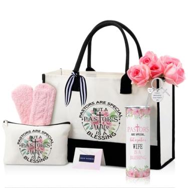 Imagem de Geiserailie 8 peças de presentes de agradecimento à esposa do pastor, incluindo sacola grande, copo térmico, bolsa de cosméticos, meias de pelúcia de metal Keychai cartão atencioso e 1 envelope