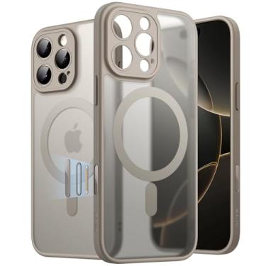 Imagem de JETech Capa Magnética para iPhone 16 Pro Max 6,9 Polegadas com Botão de Controle de Câmera, Compatível com MagSafe, Case de Celular Fina e Translúcida Fosca À Prova de Choque (Titânio Natural)