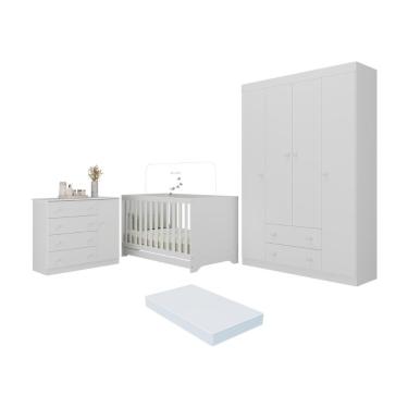 Imagem de Quarto De Bebê Completo Berço Americano 3 Em 1 Colchão Encanto Multimóveis MP4597 Branco