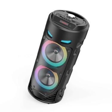 Imagem de Caixa de Som Multimídia Portátil com 50W PMPO, Design Estilo Robô, Iluminação RGB, Bluetooth, TWS, Rádio FM, USB, Cartão de Memória, Microfone Incluso e Bateria 1800mAh para Festas, Karaokê e Eventos