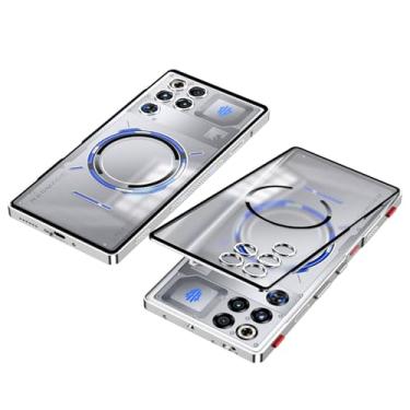 Imagem de QUIETIP Capa magnética para RedMagic 11 Pro com protetor de tela, [compatível com MagSafe] Moldura de metal + capa de proteção contra quedas fosca translúcida, prata