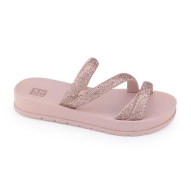 Imagem de Chinelo infantil mna Zaxy 19008 Grendene Glitter tira brilho, Nude, 28