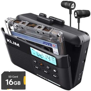 Imagem de KLIM Leitor de fita cassete K7 com fones de ouvido F1 – Conversor de cassete para MP3 – Portátil – Microfone e alto-falante integrados – Bateria recarregável – Fones de ouvido – Cartão SD de 16 GB