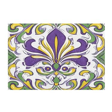 Imagem de Burbuja Tapete de banho Mardi Gras Fleur-de-lis, tapete de banheiro absorvente extra macio com suporte antiderrapante para banheiro, banheira de chuveiro, 40,6 x 61 cm