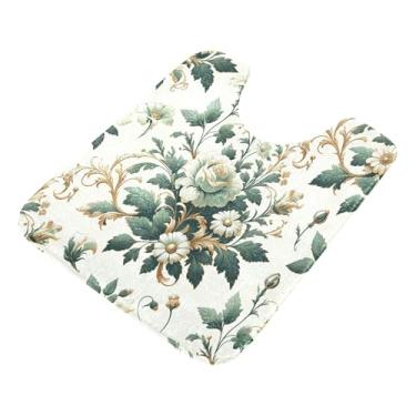 Imagem de Burbuja Tapete de banheiro com flores retrô, tapete de banho absorvente de pelúcia macio, base antiderrapante para piso de banheiro, oval em forma de U