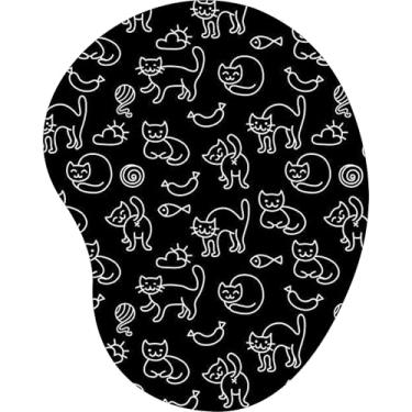 Imagem de Mouse Pad Ergonômico Gota Estampa Gatos Linhas Brancas Preto