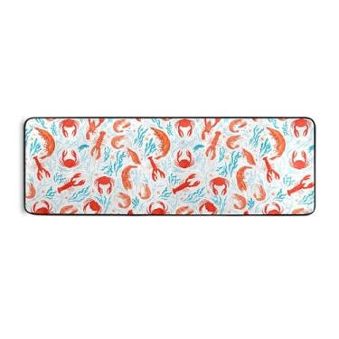 Imagem de Burbuja Tapete de corredor de camarões vermelhos 61 x 183 cm, tapete lavável antiderrapante com suporte de borracha, tapete para sala de estar, corredor, decoração de casa