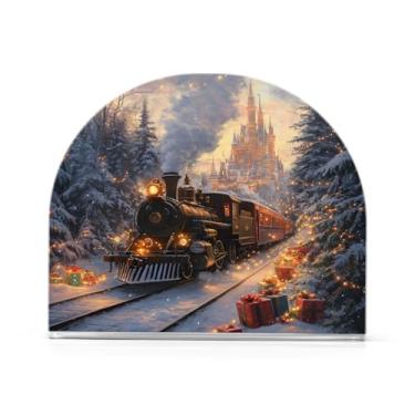 Imagem de Qilmy Suporte de guardanapo de trem de Natal para mesas, porta-guardanapos de papel de placa acrílica elegante, dispensador de papel de seda independente moderno para sala de jantar, sala de estar