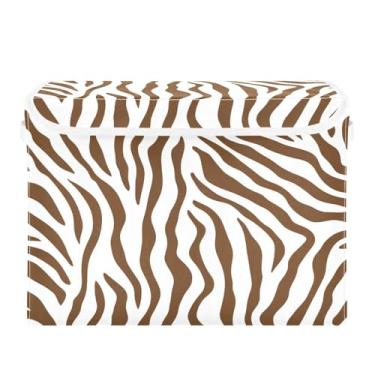 Imagem de CEBUGI Caixotes de armazenamento com tampas, caixa de armazenamento de tecido dobrável, caixas organizadoras de cubo de listras zebra para prateleiras de armário de casa e quarto, 40 x 30 x 30 cm
