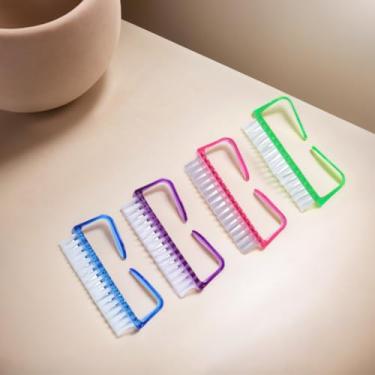 Imagem de Conjunto de 4 pincéis de unhas com alça – Escovas de unhas e mãos para limpeza de unhas, cutículas, dedos dos pés, ferramentas de manicure, limpeza doméstica – Kit de limpeza de unhas de cerdas