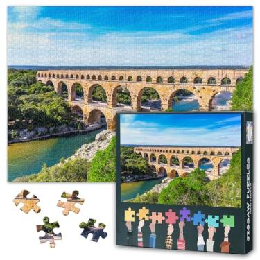 Imagem de Quebra-cabeças para adultos 1000 peças, quebra-cabeça Aqueduto Pont du Gard de três camadas, quebra-cabeça adulto Nimes Provence França para adultos, jogos educativos divertidos ou brinquedos para