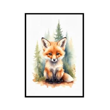 Imagem de Arte de parede de berçário botânico fofo safári floresta nebulosa urso coelho raposa lobo guaxinim cervo girafa zebra tigre aquarela decoração de quarto infantil (SKU3,12 x 45,7 cm = (30 x 45 cm