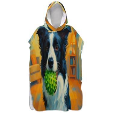 Imagem de Joisal Roupão para adultos poncho de surfe toalhas de banho com capuz secagem rápida bonito desenho animado pastor preto branco unissex adulto poncho com capuz