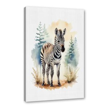Imagem de Arte de parede de berçário botânico fofo safári floresta nebulosa urso coelho raposa lobo guaxinim cervo girafa zebra tigre aquarela decoração de quarto infantil (SKU8,20.3x30.5 cm = (20x30cm