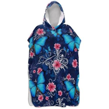 Imagem de Joisal Poncho de surfe de borboletas azuis para adultos trocador absorvente masculino poncho com capuz toalha de natação bonito