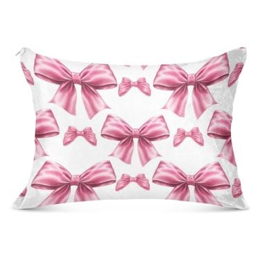 Imagem de Fronha decorativa branca grande com estampa de laços rosa macios com zíper longo padrão Queen King fronhas fofas fronhas de travesseiro corporal, tamanho do corpo, 53 cm x 137 cm