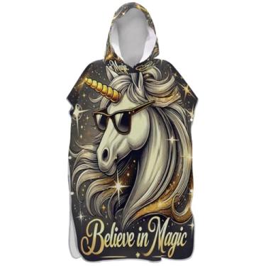 Imagem de Joisal Poncho de surf de unicórnio legal para adultos, roupão absorvente masculino e feminino, com capuz, toalha de natação