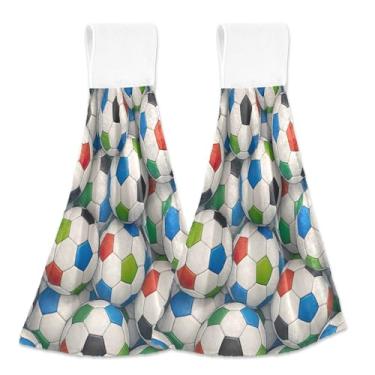 Imagem de Bolas de futebol coloridas para pendurar no outono, toalhas de mão, toalhas de banho macias e absorventes conjunto de 2, itens essenciais de cozinha decorativos personalizados 47 x 35 cm