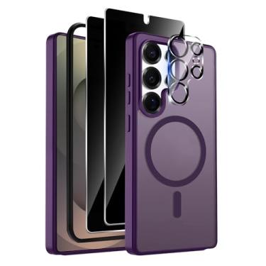 Imagem de Yskbilm Capa para Samsung Galaxy S25 Ultra, com 2 protetores de tela de privacidade + 1 protetor de lente de câmera, compatível com MagSafe, capa magnética fina à prova de choque para Galaxy S25 Ultra