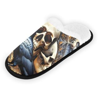 Imagem de Chinelos femininos de outono com folhas de gato antiderrapantes tamanho 8 35-45, Skull Clock Ravens, 5-8 US Women/9-12 US Men