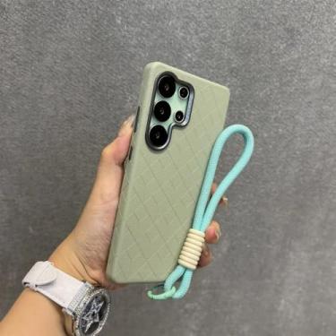 Imagem de Capa de couro com alça de pulso para Samsung Galaxy S23 Ultra S24 S25 Plus com lente de metal, para homens e mulheres, verde GS, para Galaxy S23+