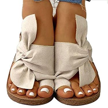 Imagem de Sandálias planas com biqueira aberta com laço para mulher, sapatilhas confortáveis para mulher, sandálias ortopédicas com corretor de juanetes, sandálias com ponta aberta, sandálias de praia informais