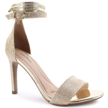 Imagem de Sandália Modarpe Salto Alto Fino Brilho Amarração F18 (Dourado, BR, Adulto, Numérico, 33)